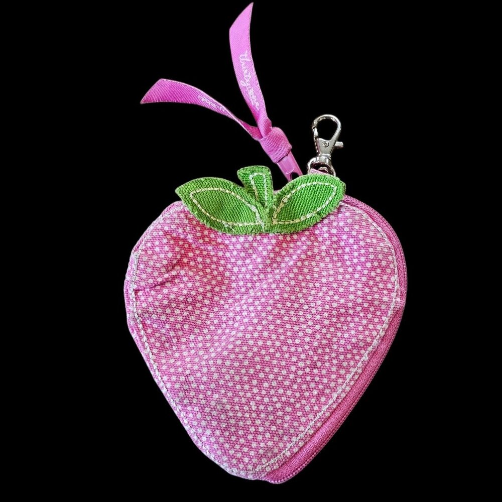 Strawberry Coin Pouch‎ Purse Clipon Pink Canvas By Thirty One Fruit Keychain